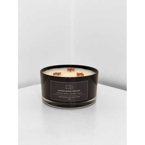 Rankų darbo sojų vaško žvakė SANDALWOOD DREAMS 330g