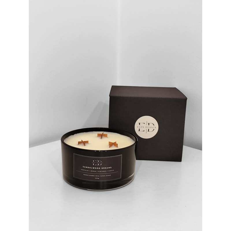Rankų darbo sojų vaško žvakė SANDALWOOD DREAMS 330g
